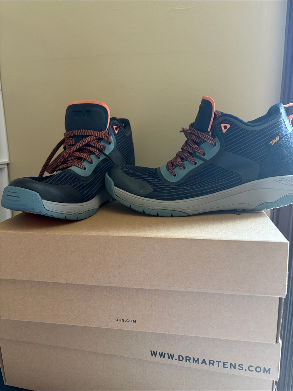 Teva Black and Teal Lace-Up Women's Boots with Orange Accents - Picture 2 of 3